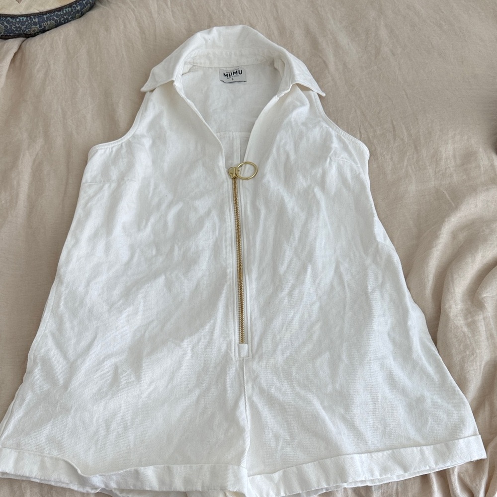 Show Me Your MuMu Ivory Zip-Front Romper